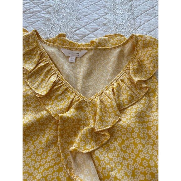 Lauren Conrad Floral Ruffle Tank Top Sleeveless Yellow V Neck Size XS - Picture 6 of 9